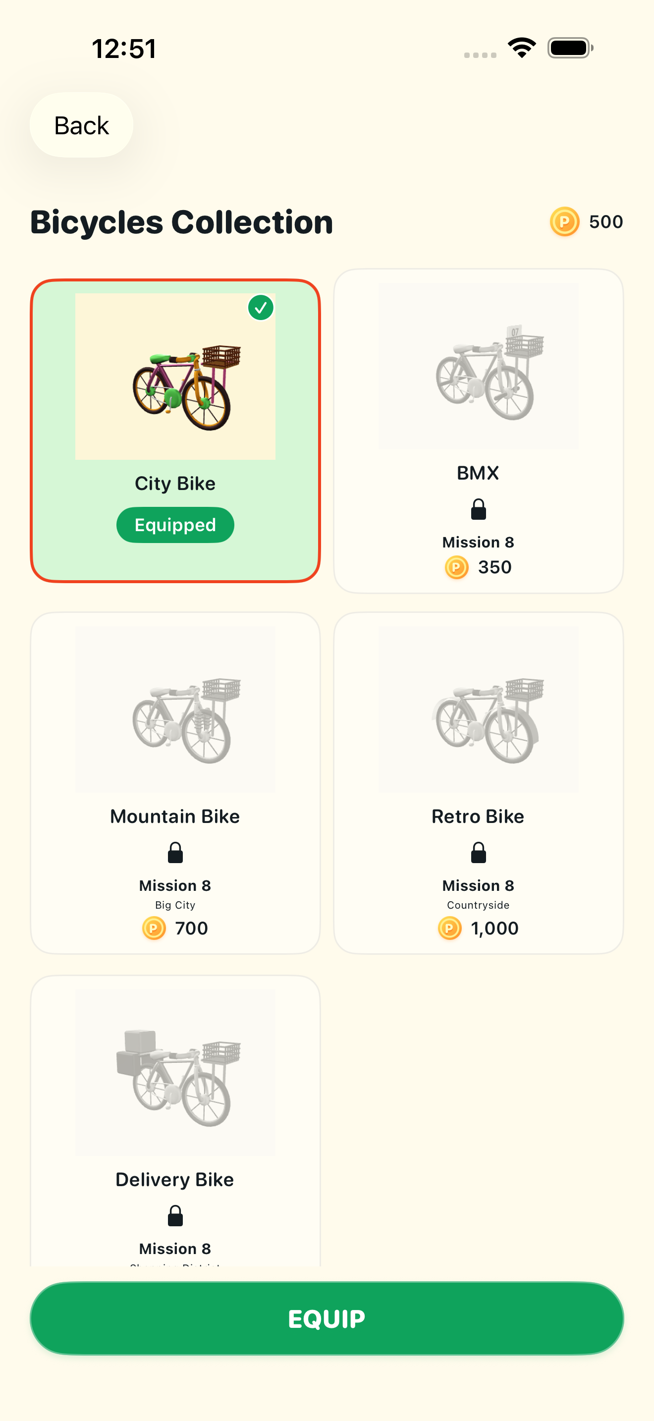 The bicycle collection shows unlocked and locked bicycles